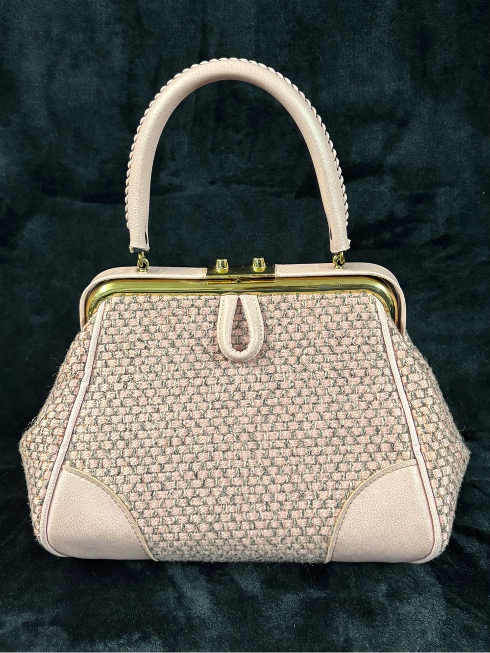 Markay Bags Pink Tweed Frame Top Handle Purse USA Vintage 60s
